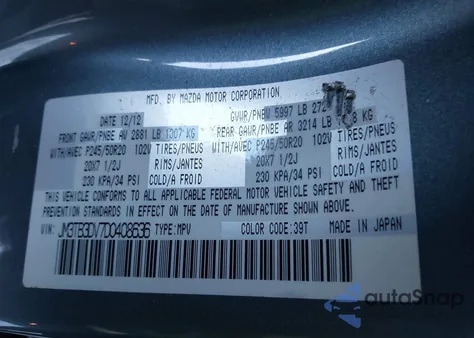 2013 Mazda Cx-9 Grand Touring from USA, damaged, VIN JM3TB3DV7D0408636